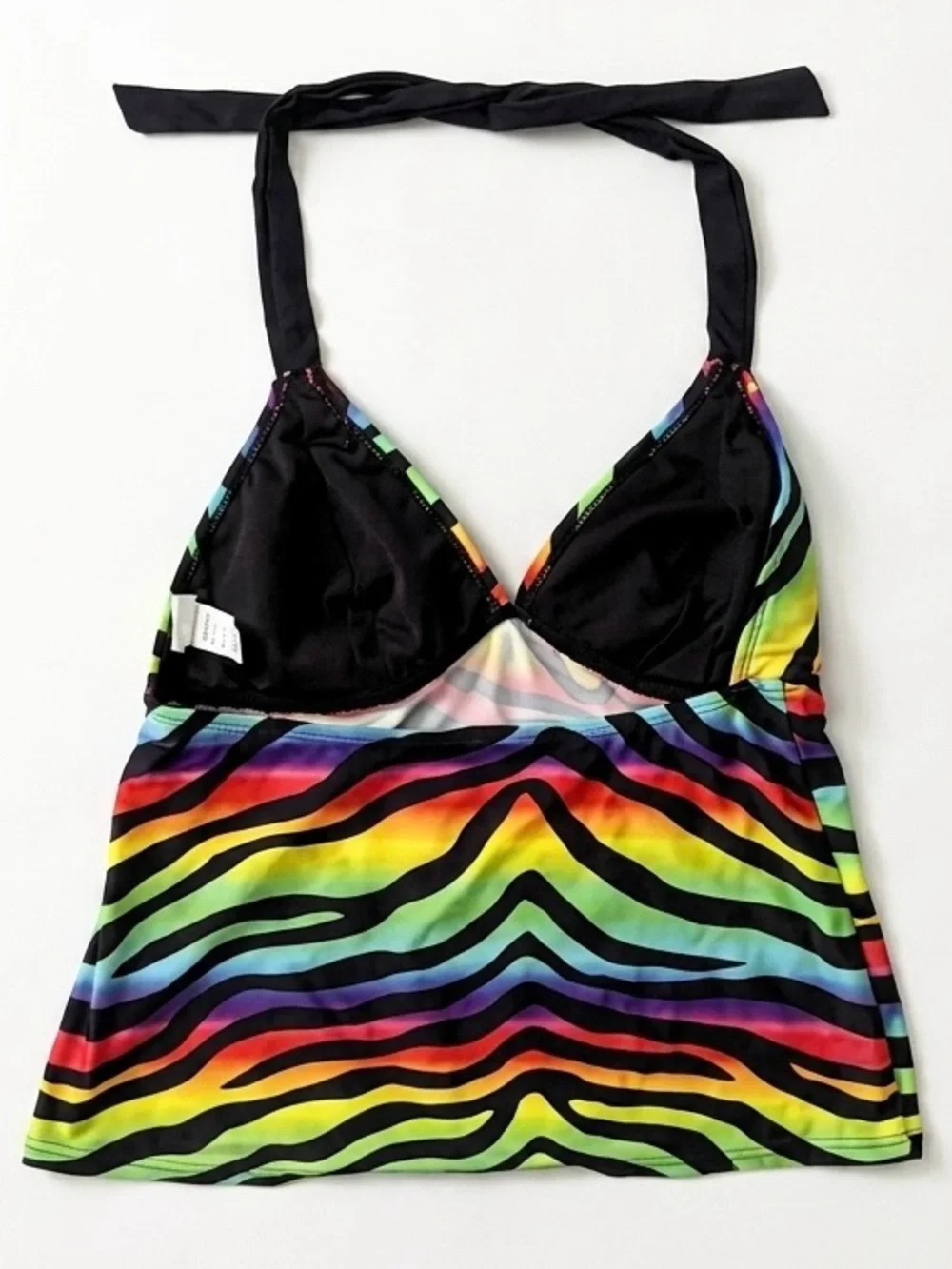 Hot Water Black Multi-Color Zebra Halter Swim Top & Wave Zone Black Swim Skirt